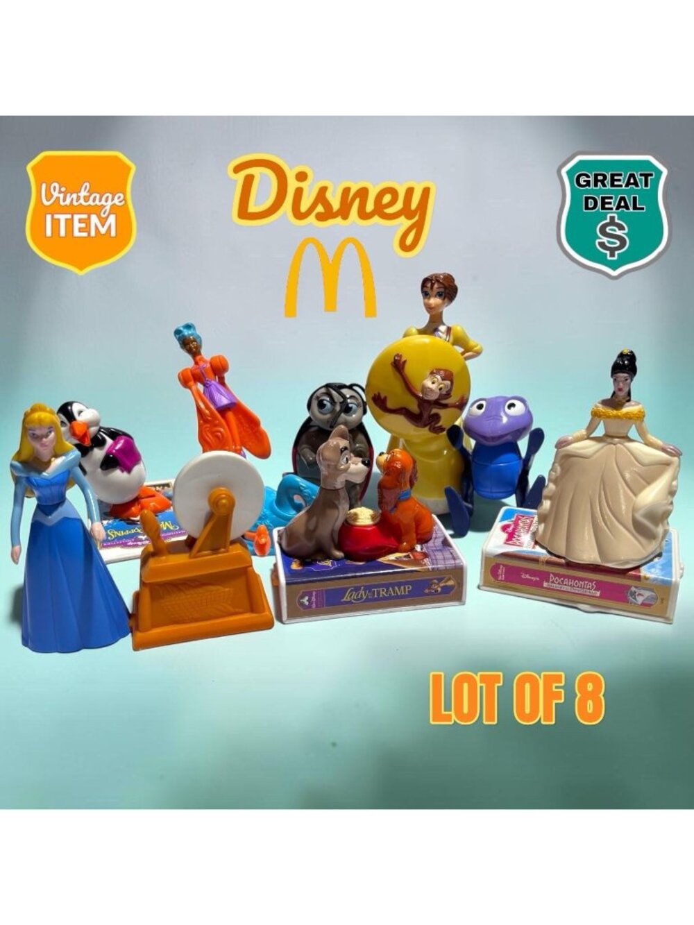 Mcdonalds Disney Toy Bundle! Lot of 8. Mulan, Cinderella, Lady & the Tramp, Etc.